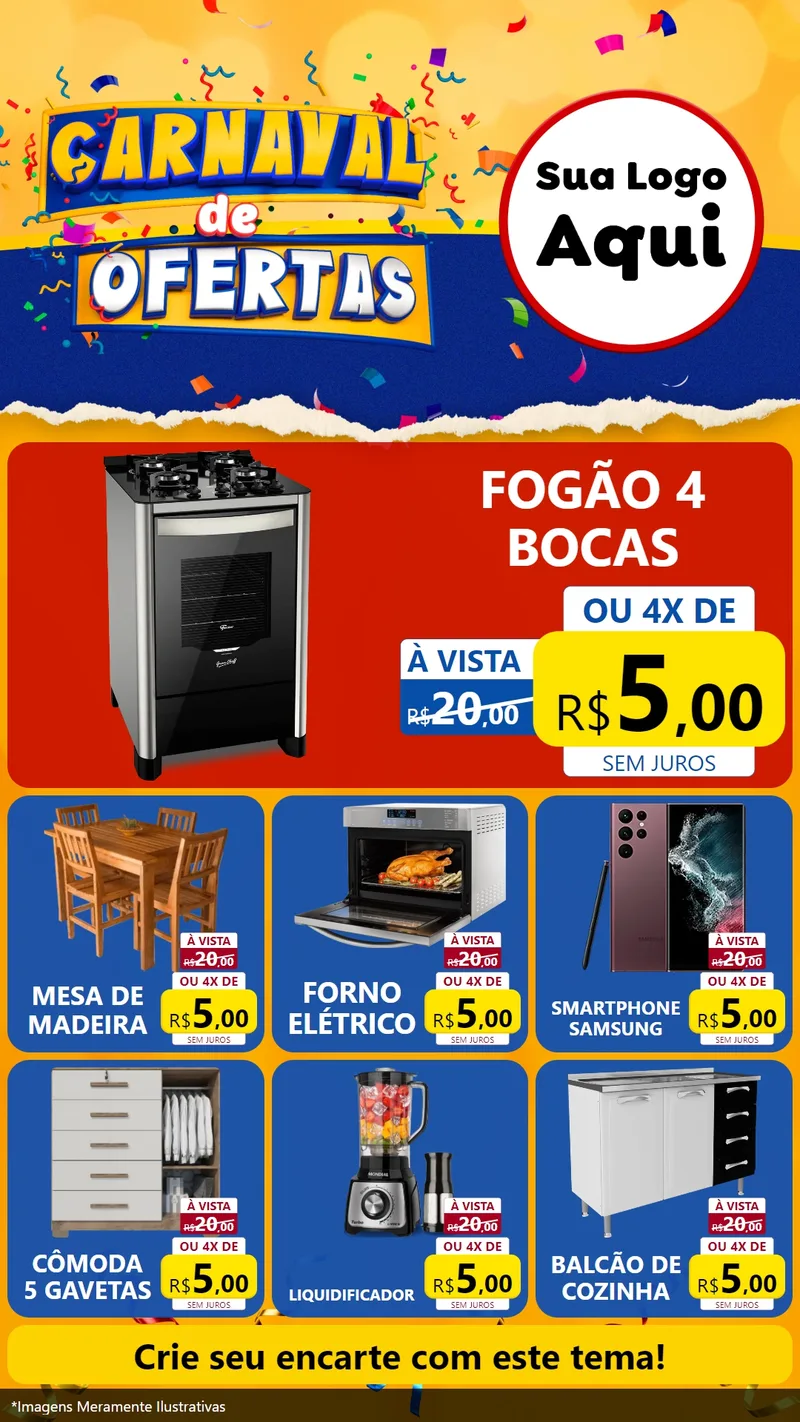 Modelo de Rede Social para Stories com o tema Carnaval de Ofertas para Móveis e Eletro