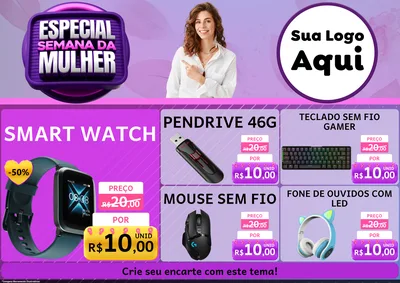 Modelo de Encarte para Encarte A4 Horizontal com o tema Especial Semana da Mulher para Informática