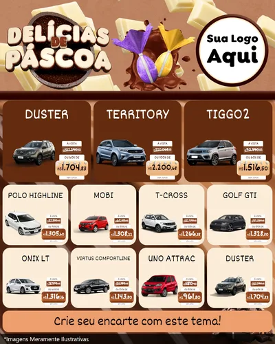 Modelo de Rede Social para Feed Instagram com o tema Delícias de Páscoa para Concessionaria de Carros
