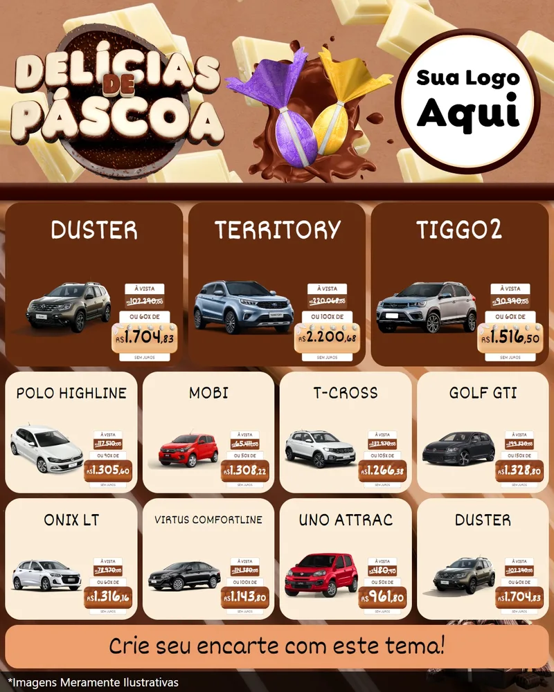 Modelo de Rede Social para Feed Instagram com o tema Delícias de Páscoa para Concessionaria de Carros