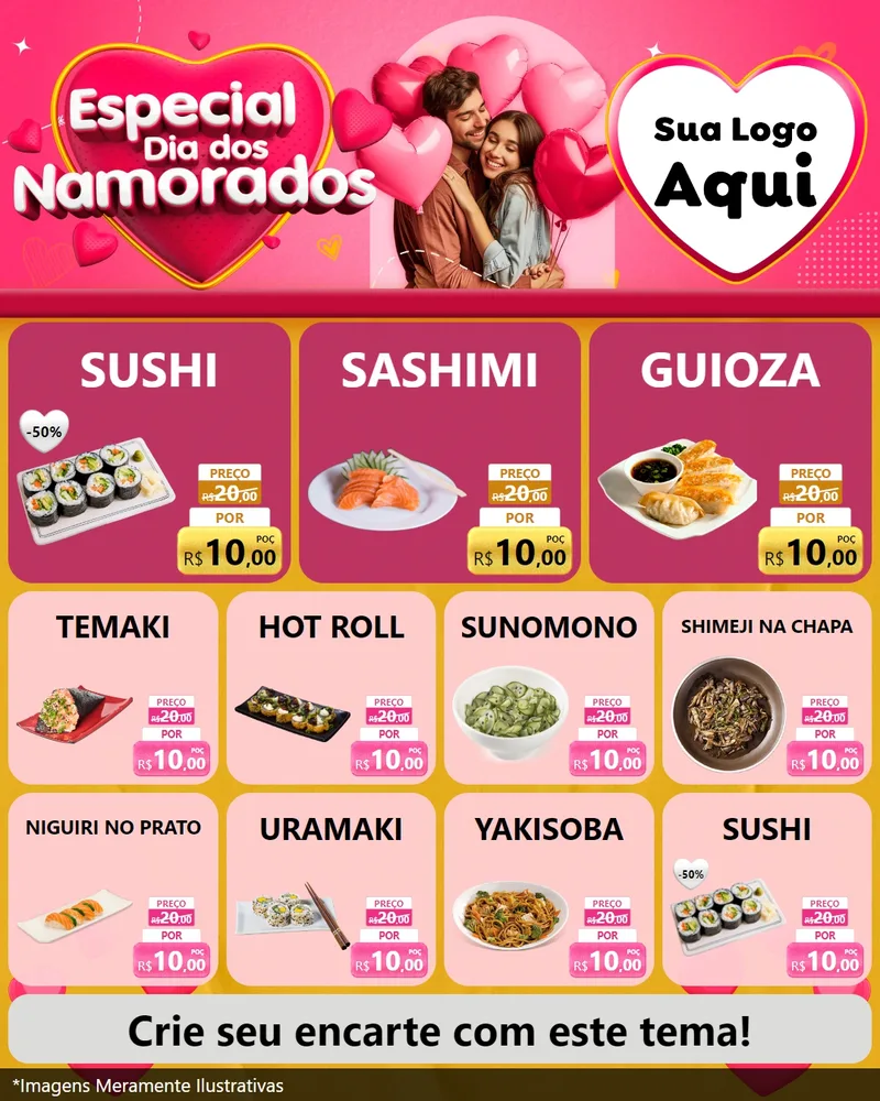 Modelo de Rede Social para Feed Instagram com o tema Especial Dia dos Namorados para Comida japonesa