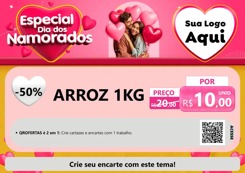 Modelo de Cartaz para Cartaz A4 Horizontal com o tema Especial Dia dos Namorados para Supermercado