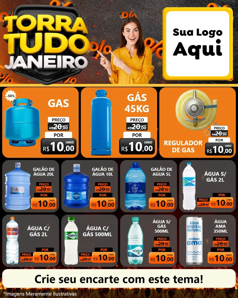 Modelo de Rede Social para Feed Instagram com o tema Torra Tudo Janeiro para Água e gás