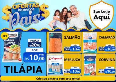 Modelo de Encarte para Encarte A4 Horizontal com o tema Ofertas do Dia dos Pais para Peixaria
