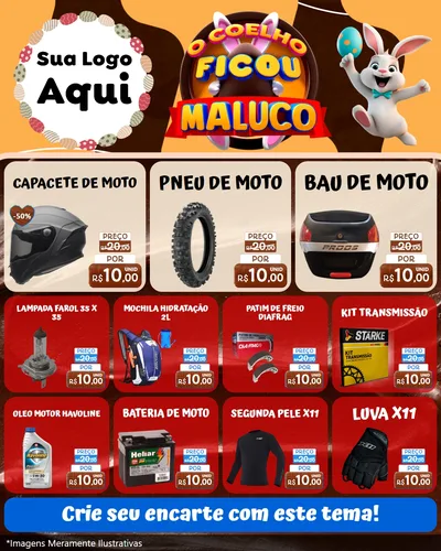 Modelo de Rede Social para Feed Instagram com o tema O Coelho Ficou Maluco - Páscoa para Moto peças