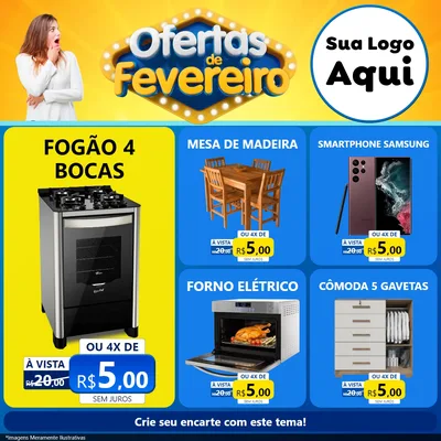 Modelo de Rede Social para Feed Facebook com o tema Ofertas de Fevereiro para Móveis e Eletro