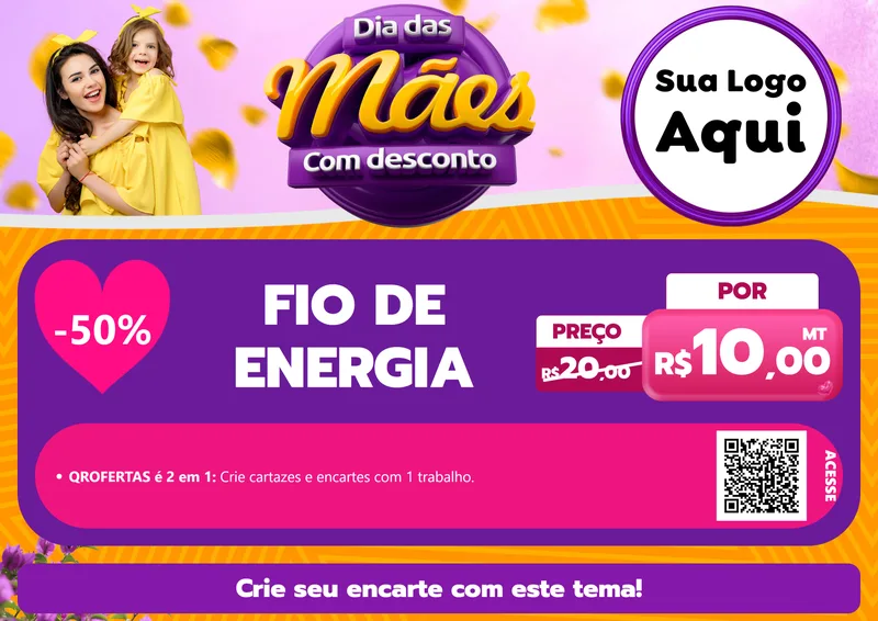 Modelo de Cartaz para Cartaz A4 Horizontal com o tema Dia das Mães com Desconto para Materiais Elétricos