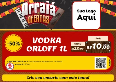 Modelo de Cartaz para Cartaz A4 Horizontal com o tema Arraiá de Ofertas - Junina para Distribuidora de bebidas