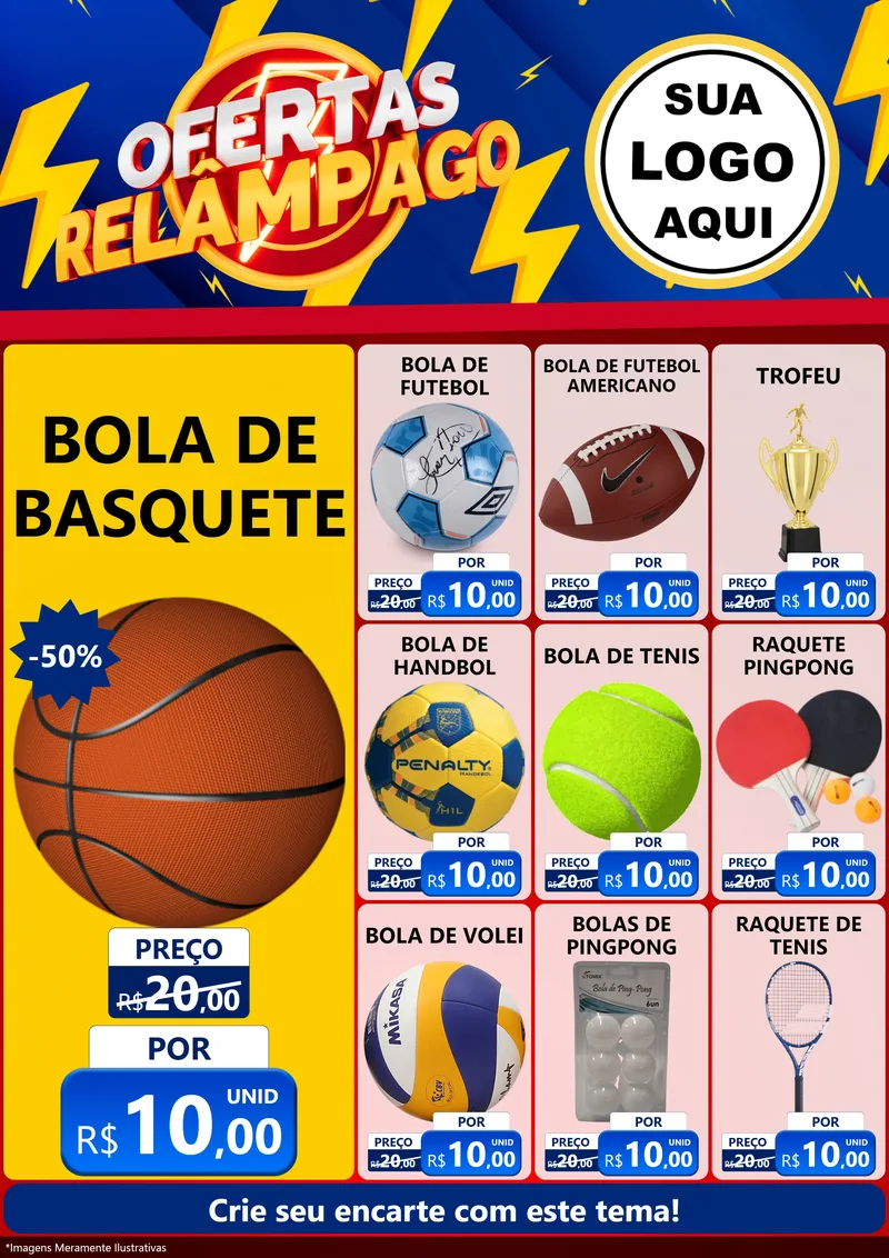 Modelo de Encarte para Encarte A4 Vertical com o tema Ofertas Relâmpago para Artigos Esportivos