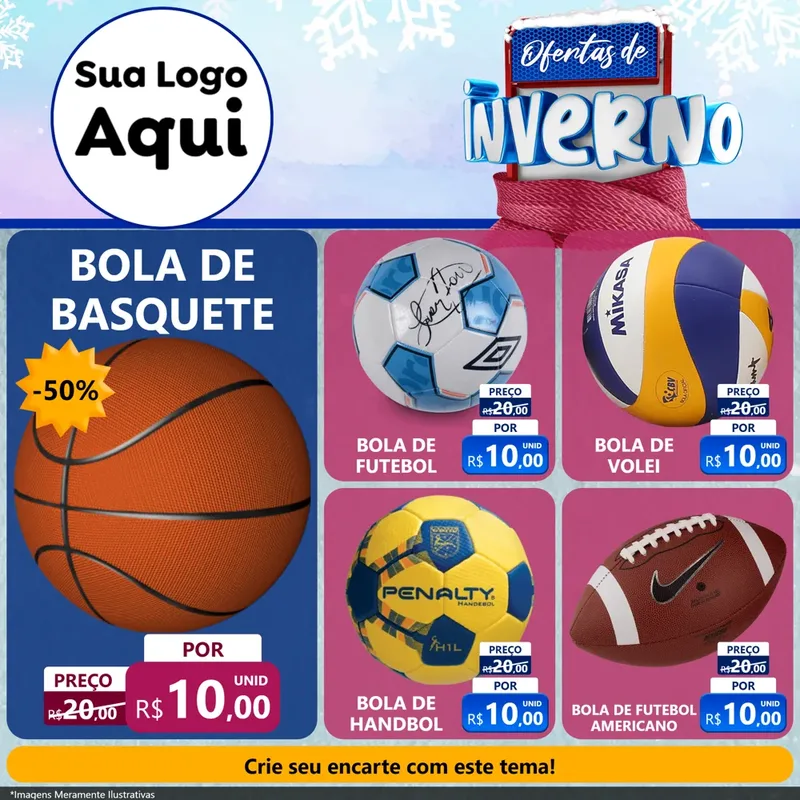 Modelo de Rede Social para Feed Facebook com o tema Ofertas de Inverno para Artigos Esportivos