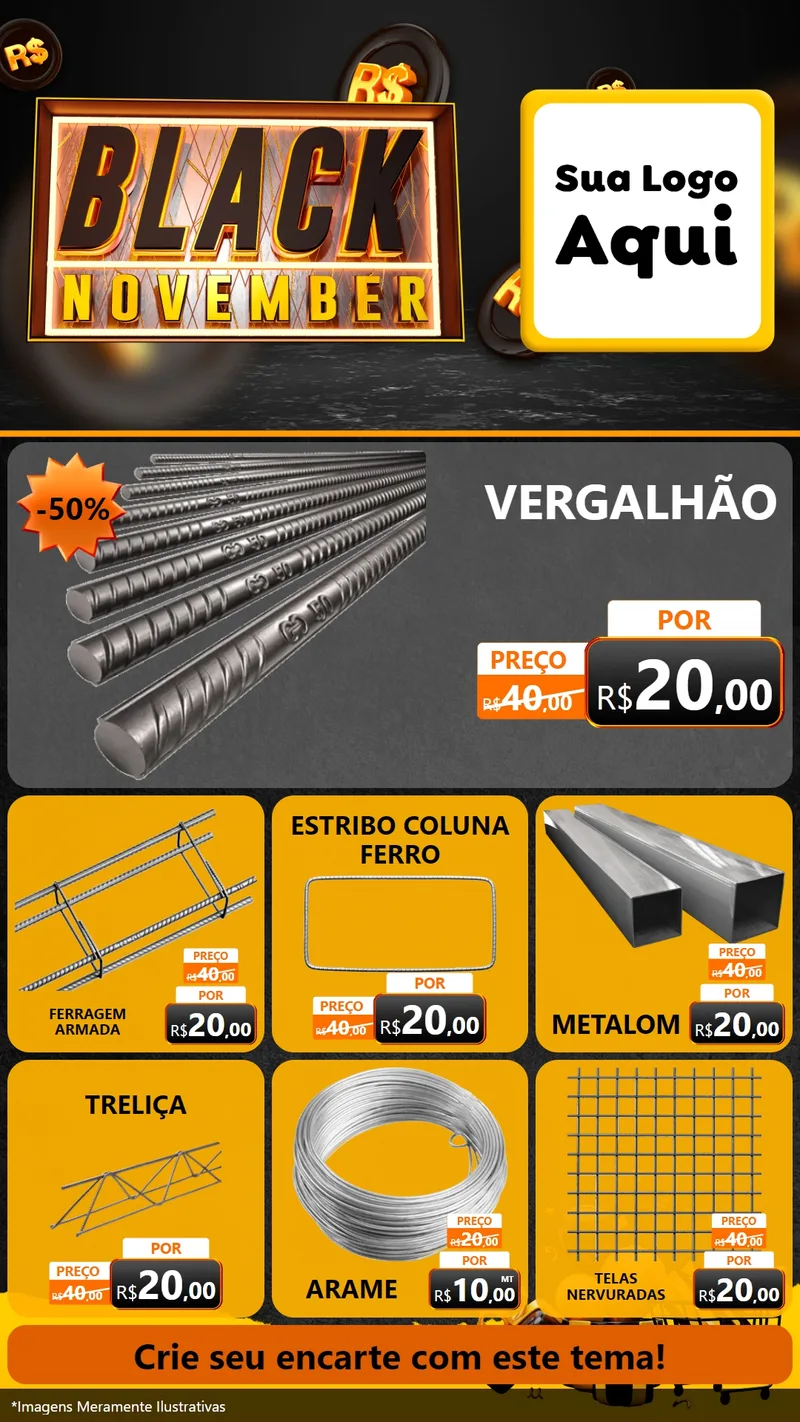 Modelo de Rede Social para Stories com o tema Black November para Ferragens