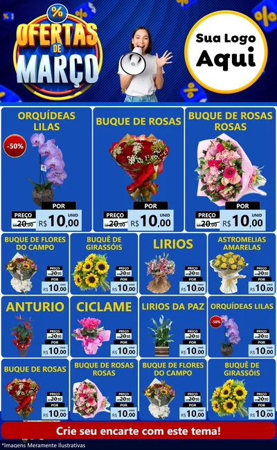 Modelo de Encarte para Encarte Grande com o tema Ofertas de Março para Floricultura e jardim