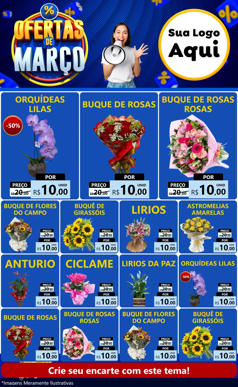 Modelo de Encarte para Encarte Grande com o tema Ofertas de Março para Floricultura e jardim