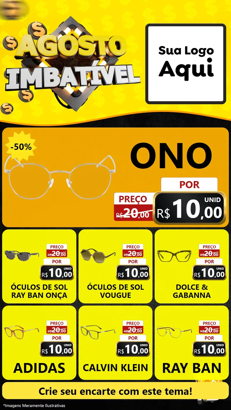 Modelo de Rede Social para Stories com o tema Agosto Imbatível para Óticas