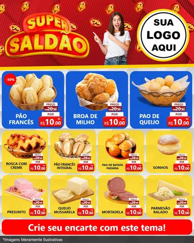 Modelo de Rede Social para Feed Instagram com o tema Super Saldão para Padaria