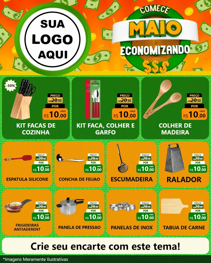 Modelo de Rede Social para Feed Instagram com o tema Comece Maio Economizando para Utilidades Domésticas
