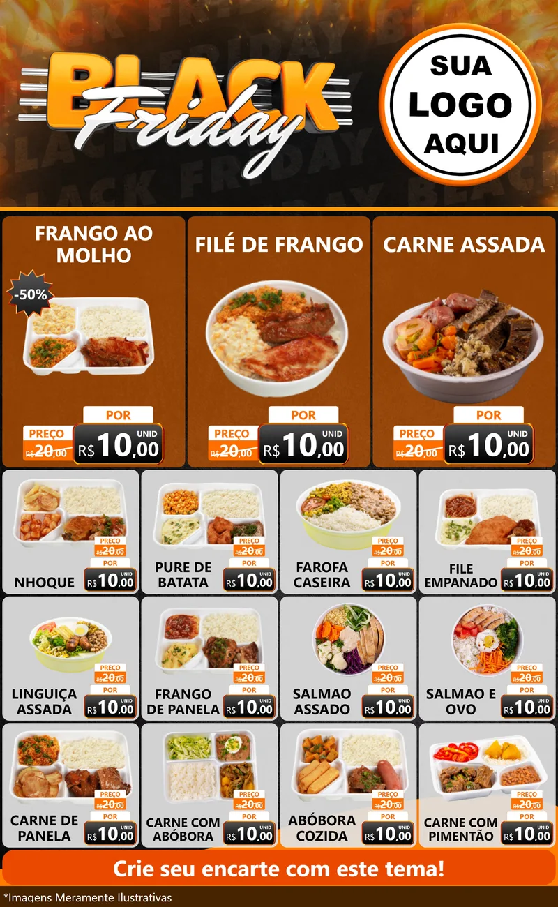 Modelo de Encarte para Encarte Grande com o tema Black Friday para Restaurante