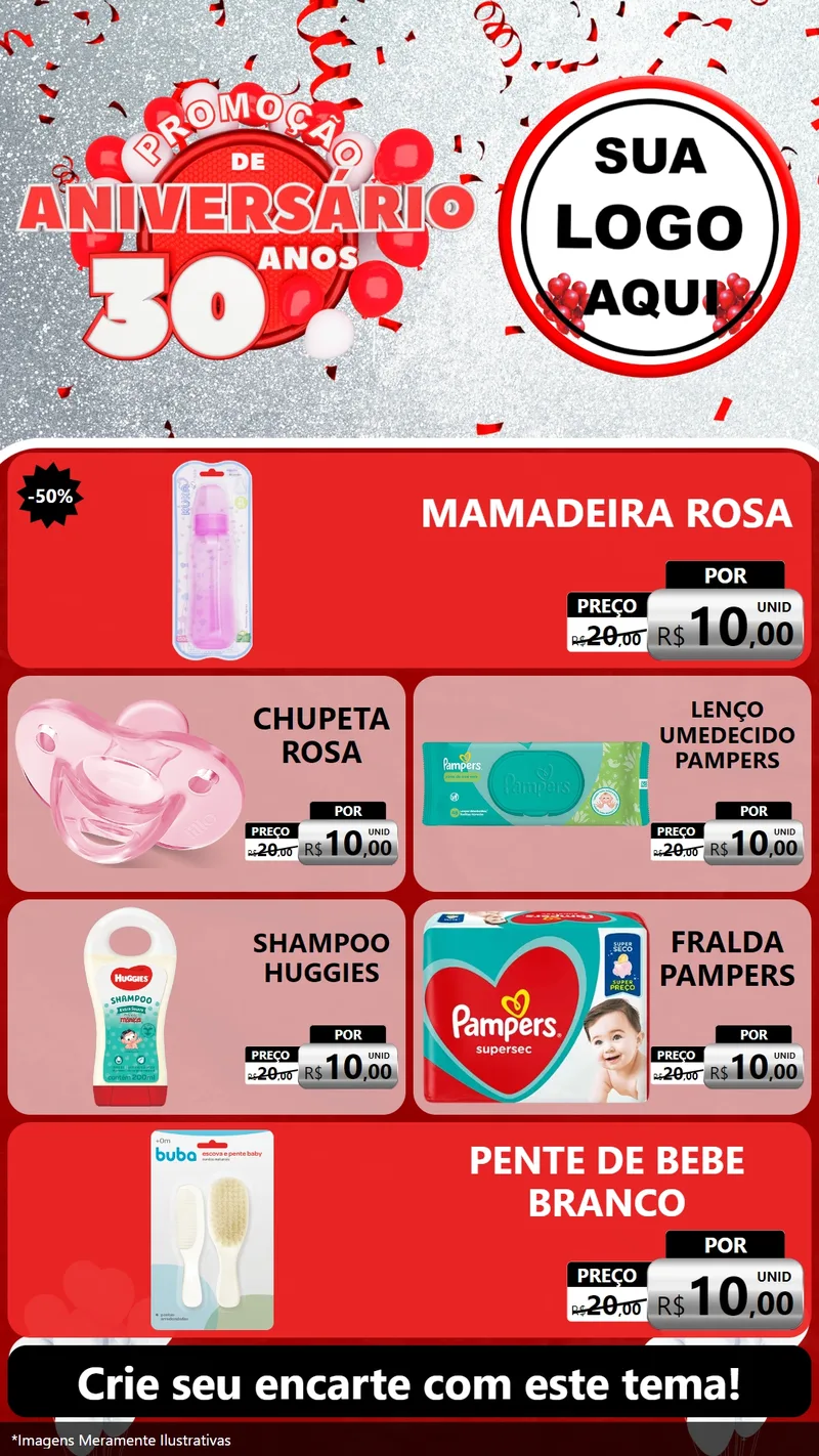Modelo de TV para TV Vertical com o tema Promoção de Aniversário - 30 Anos para Bebês