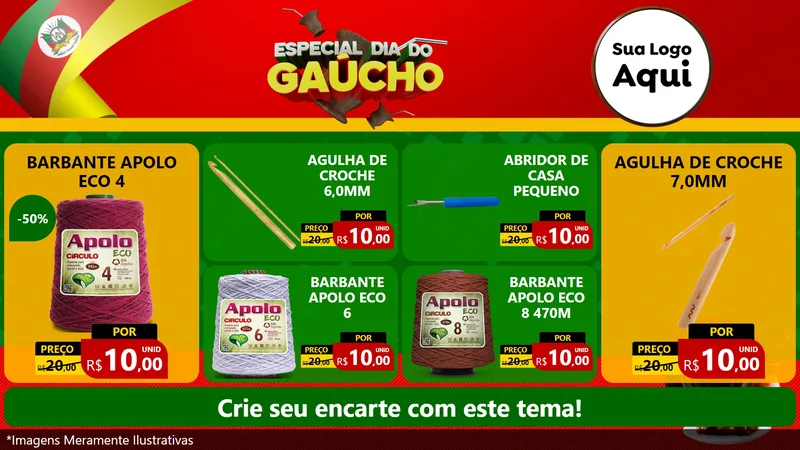 Modelo de TV para TV Horizontal com o tema Especial Dia do Gaúcho para Armarinho e Aviamentos
