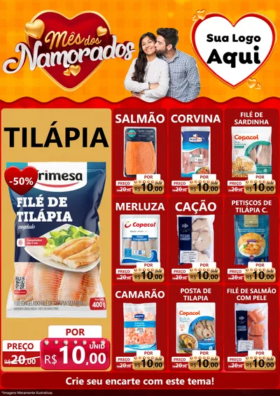 Modelo de Encarte para Encarte A4 Vertical com o tema Mês dos Namorados para Peixaria