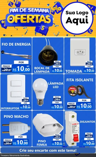 Modelo de Encarte para Encarte Grande com o tema Fim de Semana de Ofertas para Materiais Elétricos