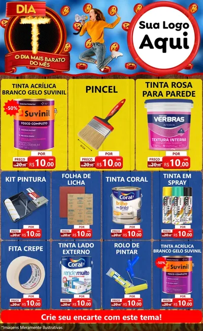 Modelo de Encarte para Encarte Grande com o tema Dia T - O Dia Mais Barato Do Mês para Tintas e Ferramentas
