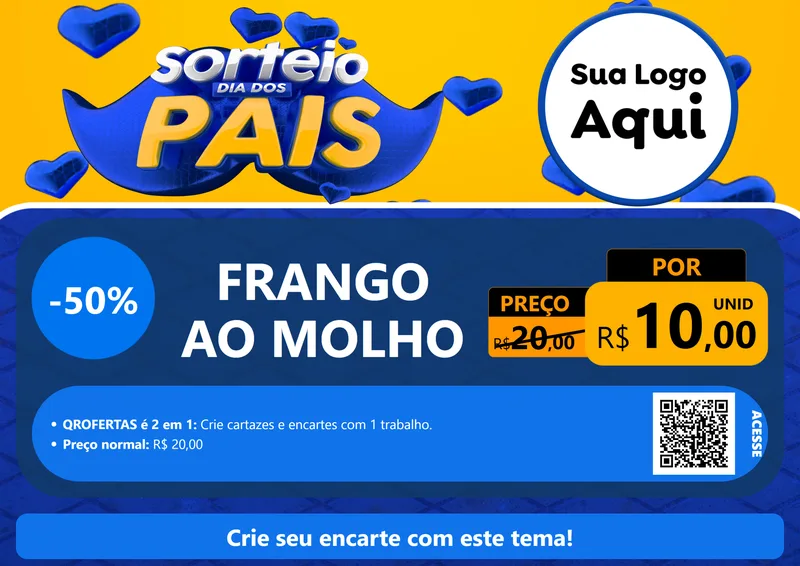 Modelo de Cartaz para Cartaz A4 Horizontal com o tema Sorteio Dia dos Pais para Restaurante