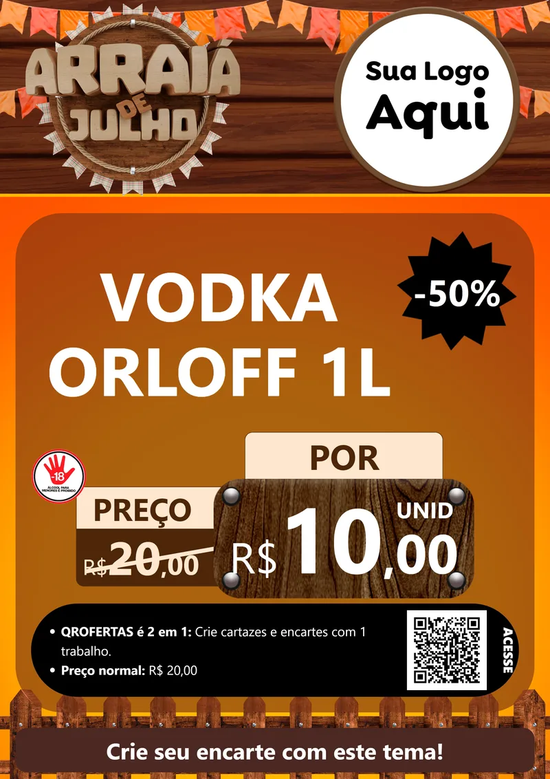 Modelo de Cartaz para Cartaz A4 Vertical com o tema Arraiá de Julho - Junina para Distribuidora de bebidas