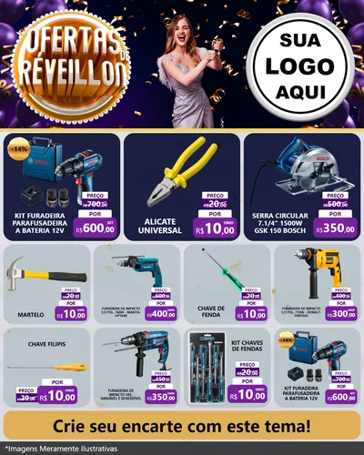 Modelo de Rede Social para Feed Instagram com o tema Ofertas de Réveillon para Maquinas e Ferramentas