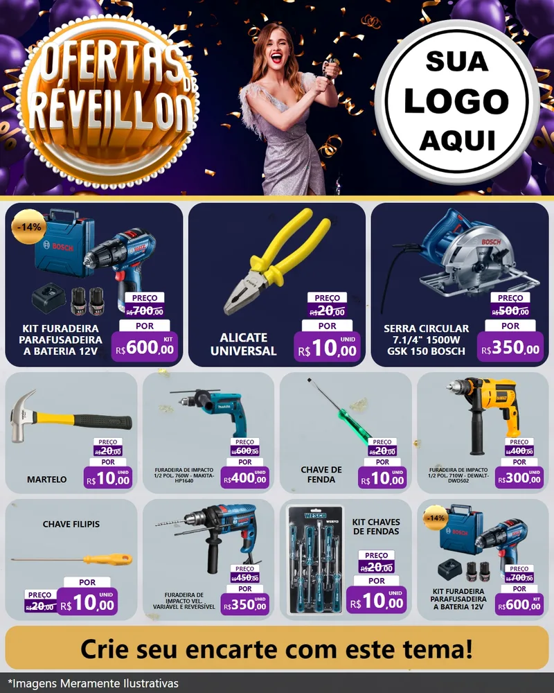 Modelo de Rede Social para Feed Instagram com o tema Ofertas de Réveillon para Maquinas e Ferramentas