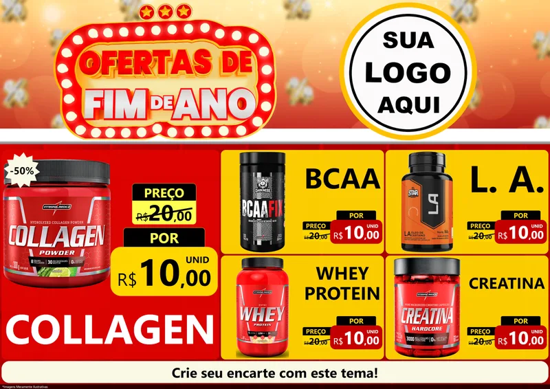 Modelo de Encarte para Encarte A4 Horizontal com o tema Ofertas de Fim de Ano para Suplementos alimentares