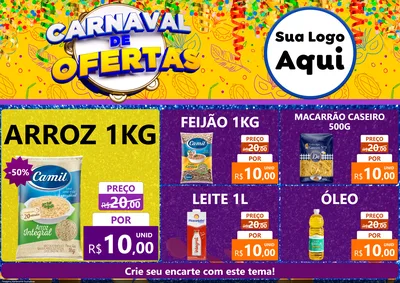 Modelo de Encarte para Encarte A4 Horizontal com o tema Carnaval de Ofertas para Supermercado
