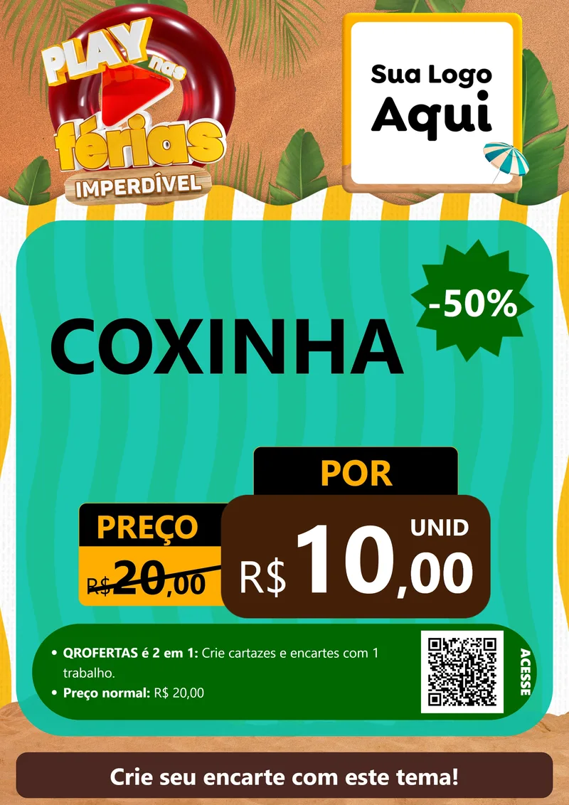 Modelo de Cartaz para Cartaz A4 Vertical com o tema Play Nas Férias Imperdível para Salgadaria
