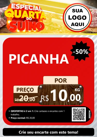 Modelo de Cartaz para Cartaz A4 Vertical com o tema Especial Quarta do Suíno para Açougue