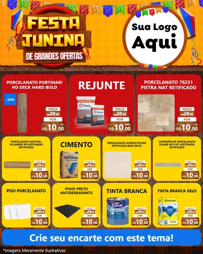 Modelo de Rede Social para Feed Instagram com o tema Festa Junina de Grandes Ofertas para Pisos e revestimentos