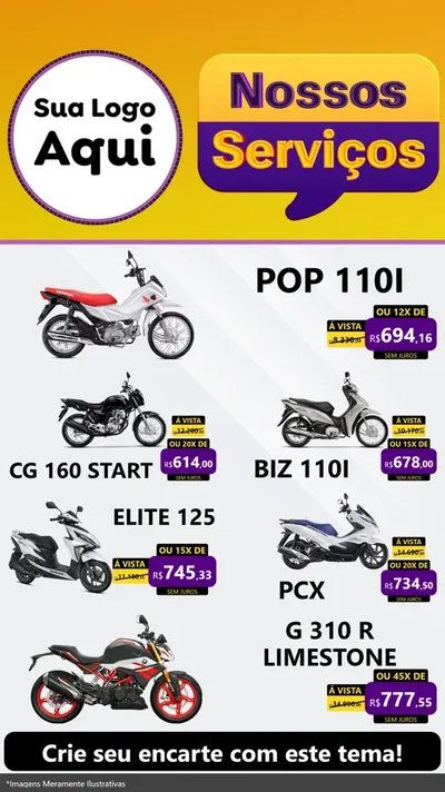 Modelo de TV para TV Vertical com o tema Nossos Serviços para Concessionaria de Motos