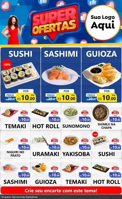 Modelo de Encarte para Encarte Grande com o tema Super Ofertas para Comida japonesa