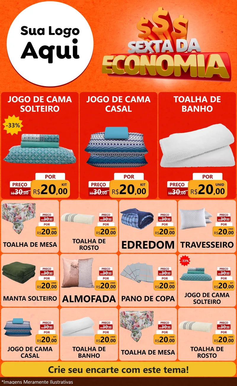 Modelo de Encarte para Encarte Grande com o tema Sexta da Economia para Cama, Mesa e Banho