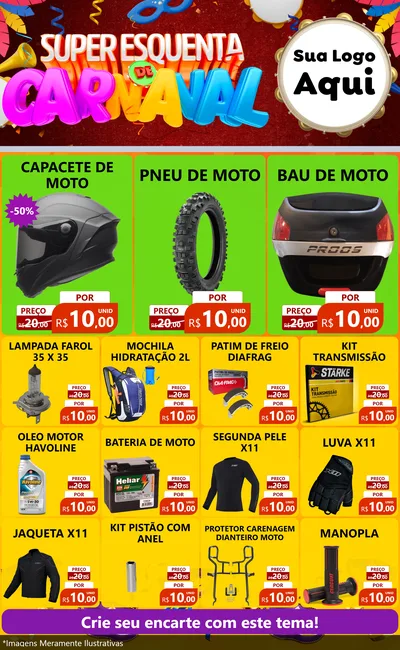 Modelo de Encarte para Encarte Grande com o tema Super Esquenta de Carnaval para Moto peças