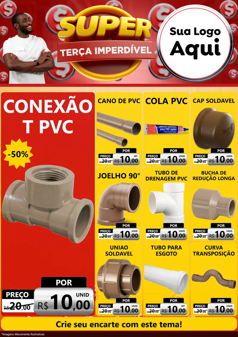 Modelo de Encarte para Encarte A4 Vertical com o tema Super Terça Imperdível para Tubos e conexões