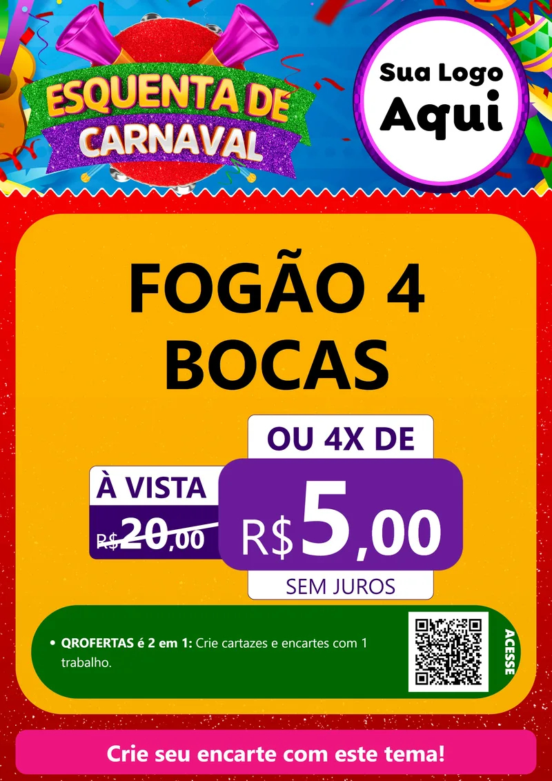 Modelo de Cartaz para Cartaz A4 Vertical com o tema Esquenta de Carnaval para Móveis e Eletro