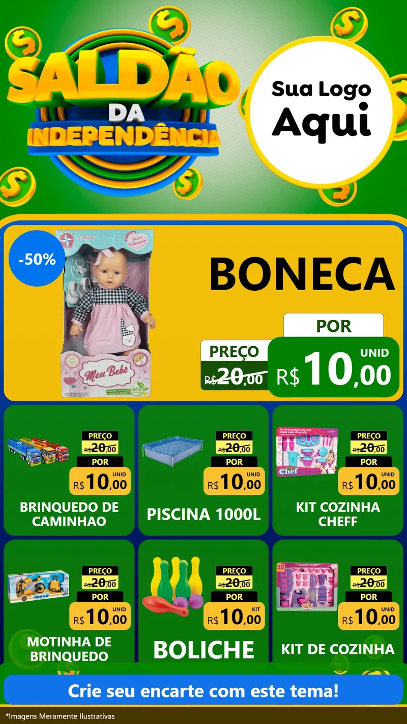 Modelo de Rede Social para Stories com o tema Saldão da Indepêndencia para Brinquedos