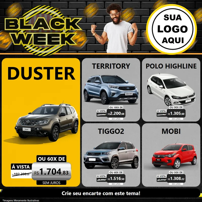 Modelo de Rede Social para Feed Facebook com o tema Black Week para Concessionaria de Carros