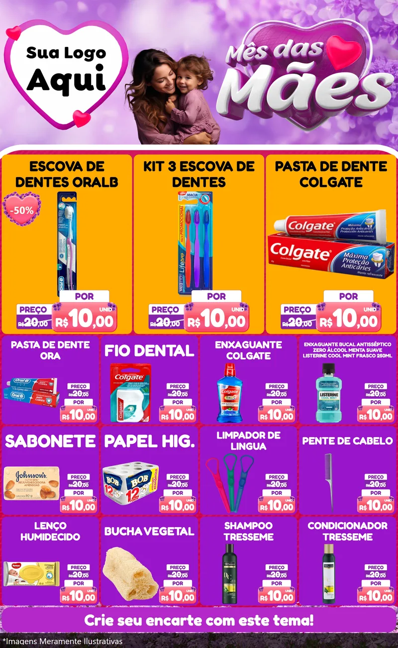 Modelo de Encarte para Encarte Grande com o tema Mês das Mães para Higiene Pessoal