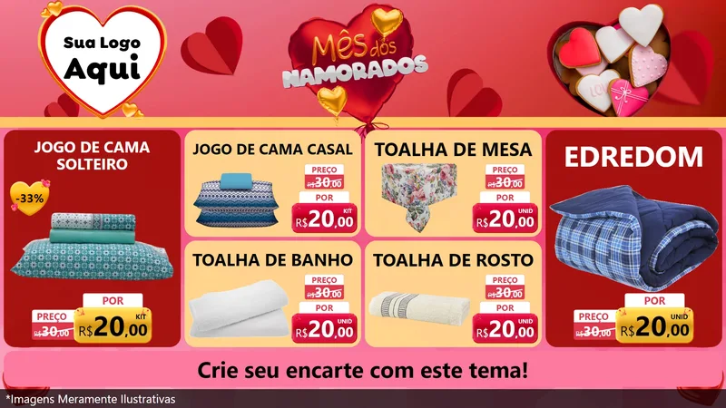 Modelo de TV para TV Horizontal com o tema Mês dos Namorados para Cama, Mesa e Banho