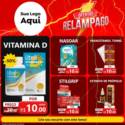 Modelo de Rede Social para Feed Facebook com o tema Ofertas Relâmpago para Farmácia