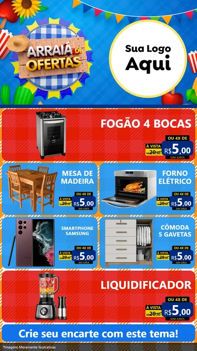 Modelo de TV para TV Vertical com o tema Arraiá de Ofertas para Móveis e Eletro