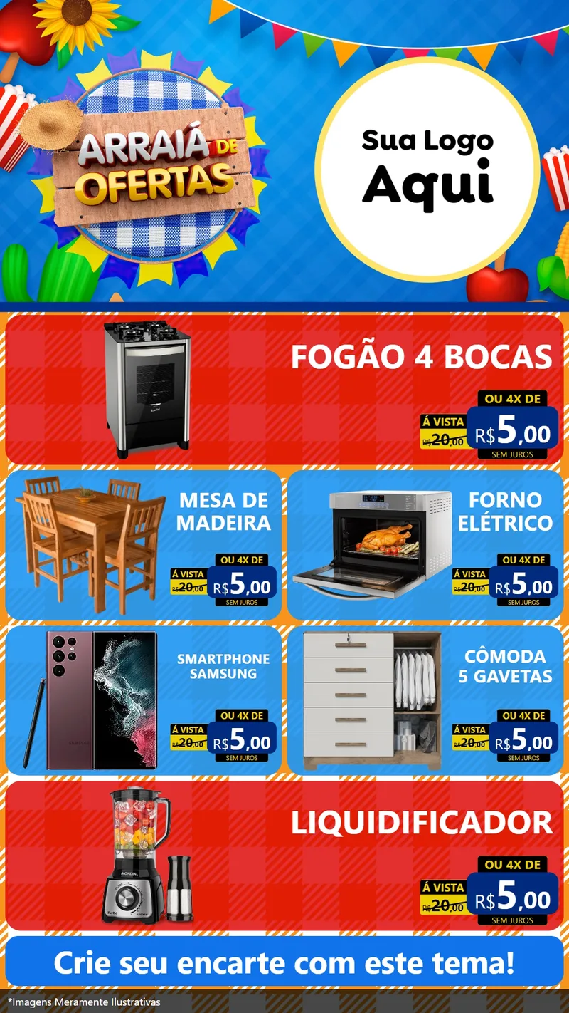 Modelo de TV para TV Vertical com o tema Arraiá de Ofertas para Móveis e Eletro