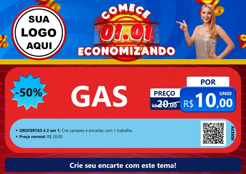 Modelo de Cartaz para Cartaz A4 Horizontal com o tema Comece 1º de Janeiro Economizando para Água e gás