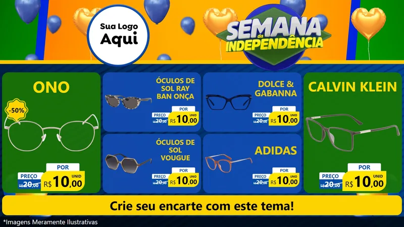 Modelo de TV para TV Horizontal com o tema Semana da Independência para Óticas
